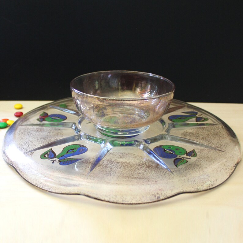 Georges Briard glass cake platter, round mid century tray or dish. image 3