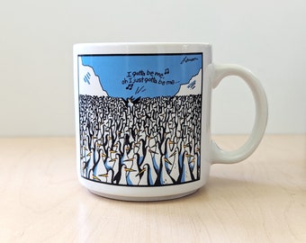 Vintage 1980s Gary Larson Far Side cartoon mug. Penguin humor.