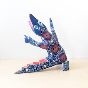 Vintage Mexican alebrije, hand carved wood animal, Oaxacan folk art, painted fantastical creature