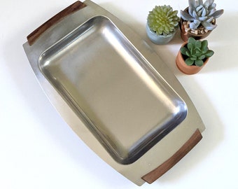 Vintage Danish modern MCH stainless steel serving dish, Denmark.