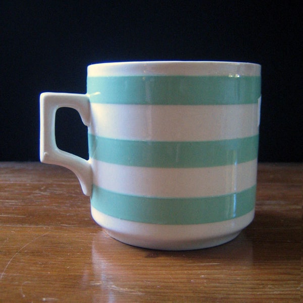 Mint stripes. Vintage English stoneware mug.