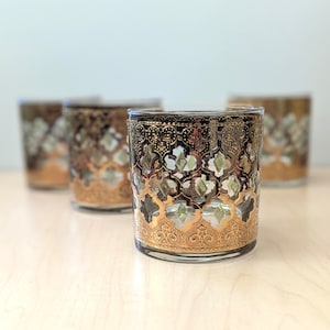 Culver Valencia mid century modern old fashioned whiskey glasses, set of four