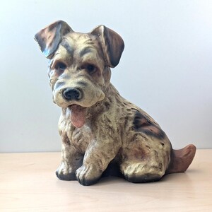 Vintage ceramic terrier puppy, cute dog figurine, mid century pup decor