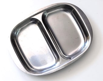 Vintage Cultura divided serving dish, stainless steel, Scandinavian modern, made in Sweden