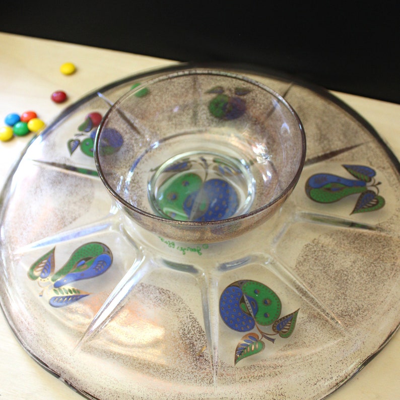 Georges Briard glass cake platter, round mid century tray or dish. image 6