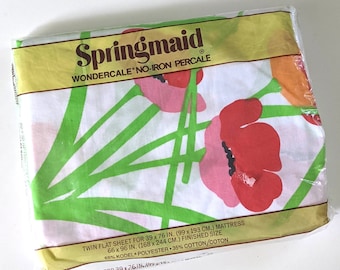 Summer Garden 1970s Springmaid floral twin flat sheet.  Bob van Allen Design.