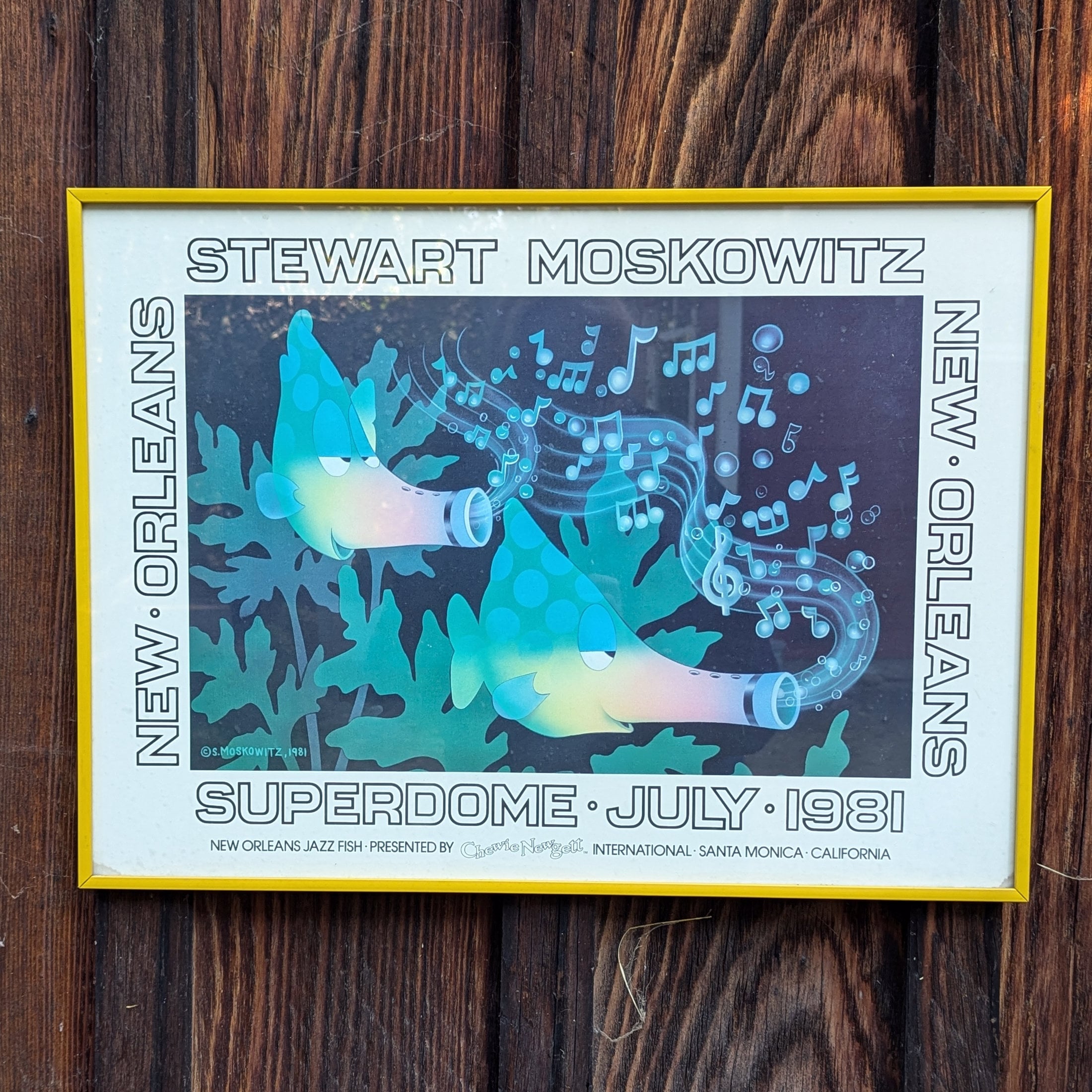 Jazz Fish Stewart Moskowitz Vintage 1980s Framed Poster New