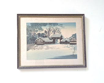 Xilografia d'epoca di Tokuriki Tomikichiro, Castello dell'Imperatore di Kyoto, stampa invernale incorniciata