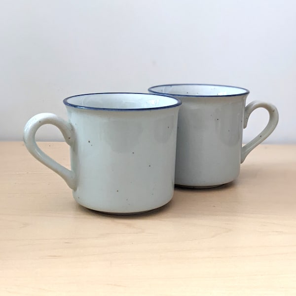 Blue and gray stoneware cups, 1970s Danish modern design.