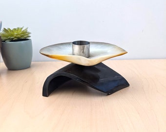 1960s MCM horn and shell candle holder.
