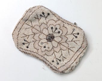 Antique beaded clutch purse, Art Deco 1920s 1930s, Czechoslovakia, ivory glass beads