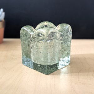 Ice cube clear glass candle holder, 1960s mid century modern decor.