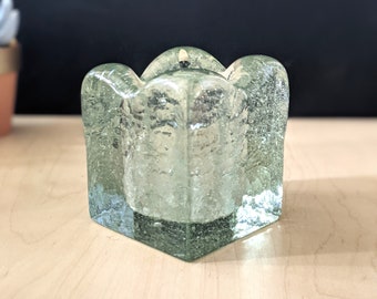 Ice cube clear glass candle holder, 1960s mid century modern decor.