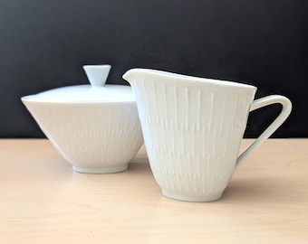 Cream and sugar set, Hutschenreuther Bavaria, 1950s textured white porcelain