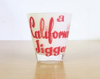California souvenir old-fashioned glass. Mid century modern barware.