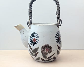 Teekanne aus japanischem Steinzeug, 1970er Jahre, Bambusgriff, kein Deckel