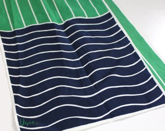 Vintage Vera scarf. Green and blue wave design, 1970s oblong.