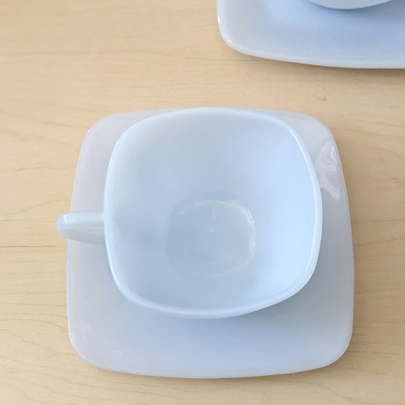 Fire-king Azurite Charm Cup & Saucer Set, 1950s Pale Blue Milk