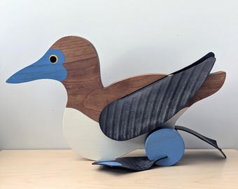 Vintage Blue Footed Booby Pull Toy, Moore & Moore Creations, 1984 Wood Bird