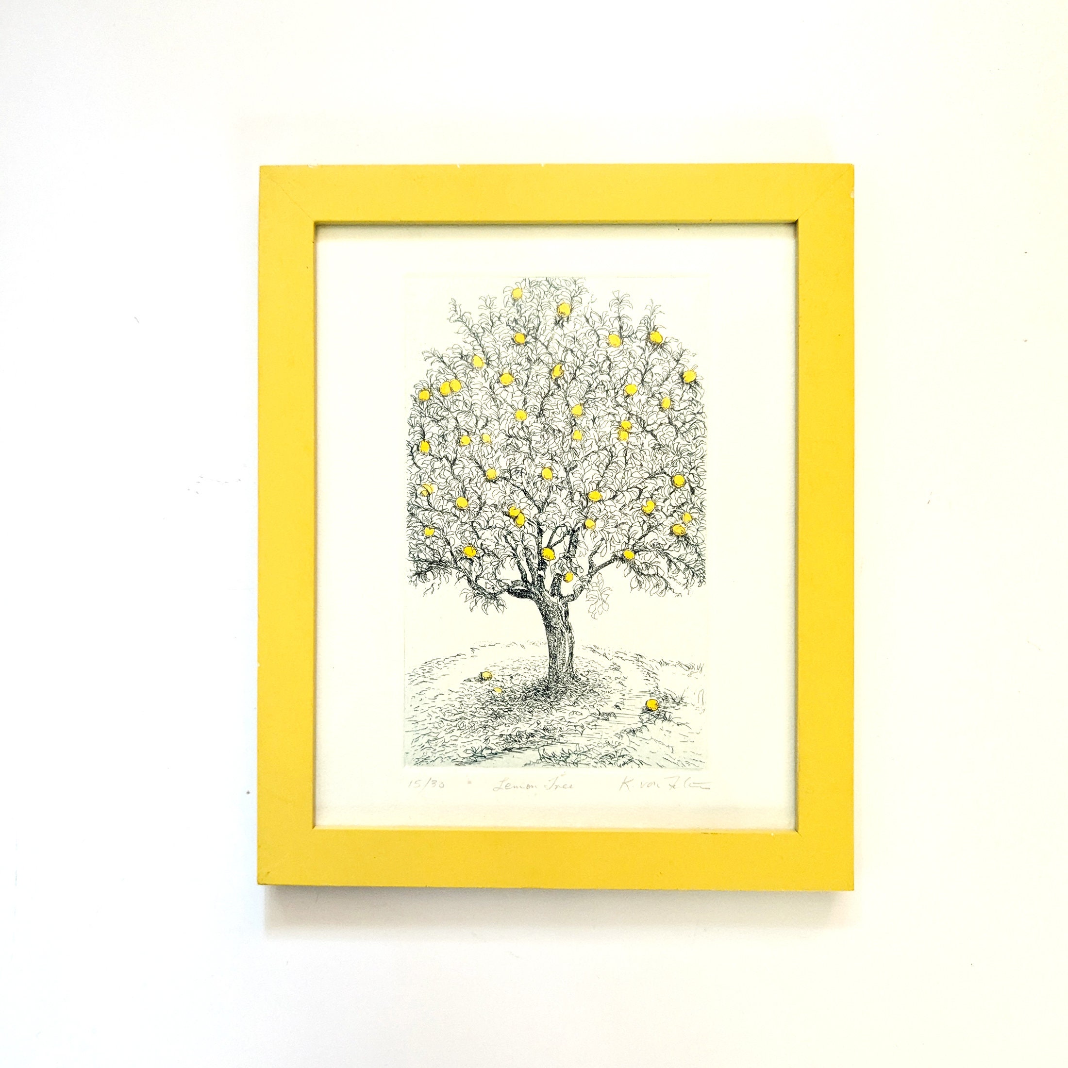 【中古】 燃えるレモンツリー Lemon Tree Vintage 1980s Framed Etching, Signed and Numbered