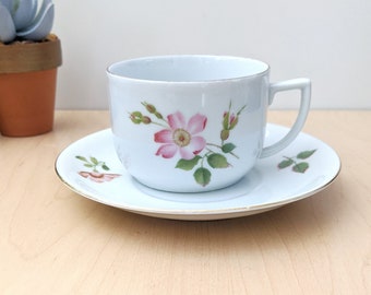 Mid century modern Seltmann Weiden Pink Rose cup and saucer.