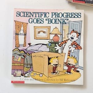 Comic collection, Calvin and Hobbes Scientific Progress Goes Boink, Bill Watterson, 1992 Scholastic paperback