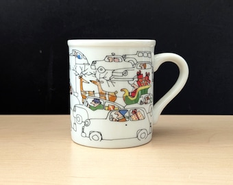 Santa in Traffic. Vintage 1970s small mug.