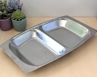 Danish modern stainless steel divided dish. Made in Denmark.