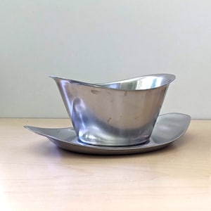 WMF Cromargan stainless steel small serving bowl and saucer. German modern design.