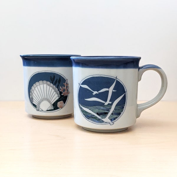 Shells and Seagulls. Vintage 1980s stoneware mugs.