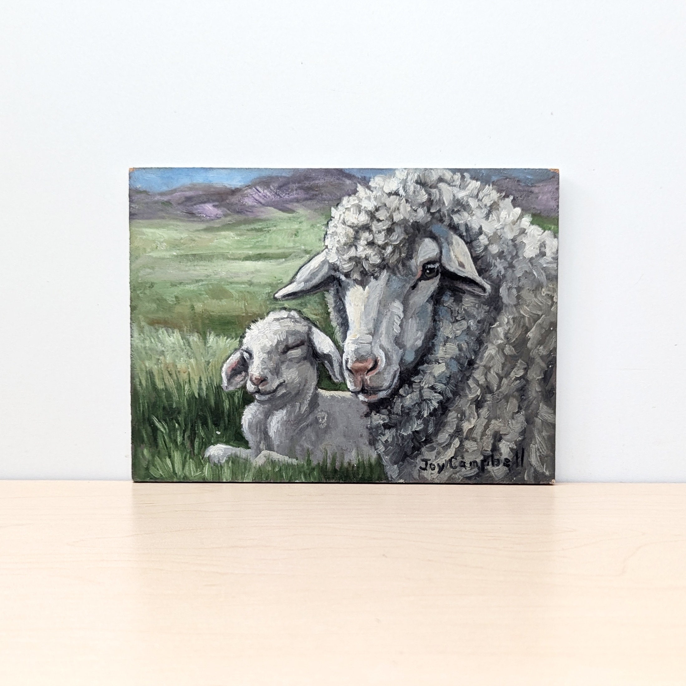 羊　油彩画 羊の横顔、ステファノ・ブルッツィ（1835-1911）による絵画、厚紙に油彩