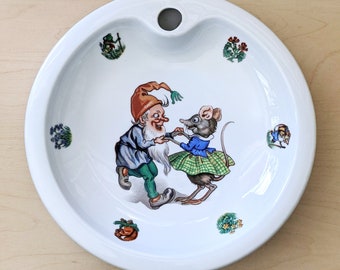 Vintage German children's bowl, gnome and woodland creatures.