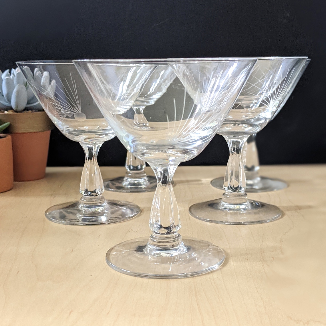 Mid century modern cocktail glasses with etched design. | Etsy