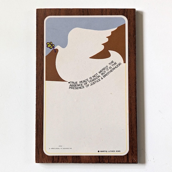 Plaque, MLK quote, dove graphic, cardboard, 1970s Abbey Press, 7.75 x 5 in