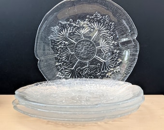 Dansk Floriform glass salad plates, set of four, textured floral, Danish modern