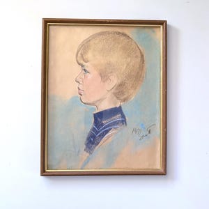 Mikey, 1970s Framed Original Portrait of a Boy in Pastel and Pencil
