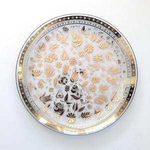 Georges Briard Glass Plate, Gold Mid Century Modern Tray, Large Vintage Round Serving Dish