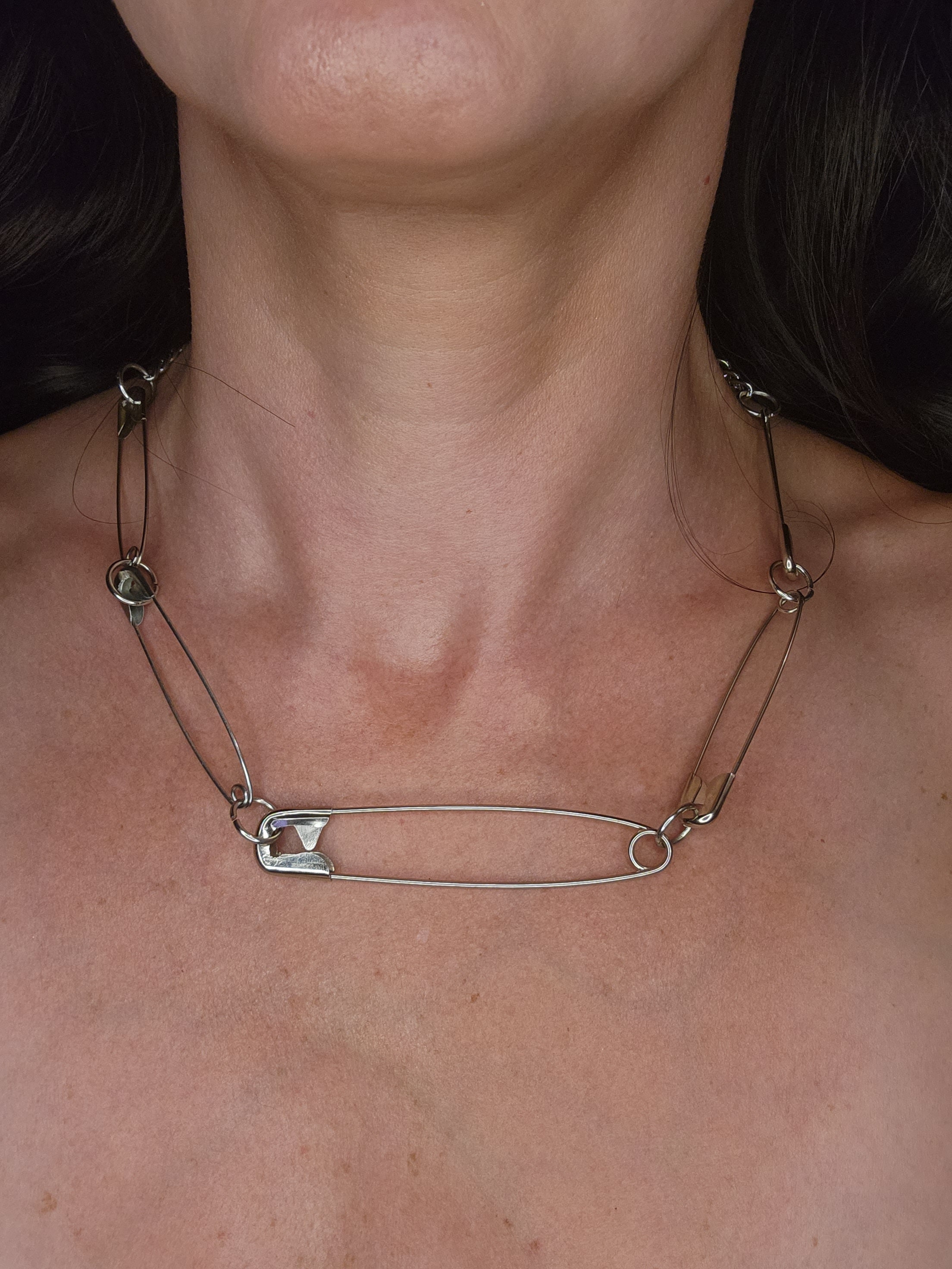 Safety Pin Necklace Chain Necklace Different Sized Safety Pins