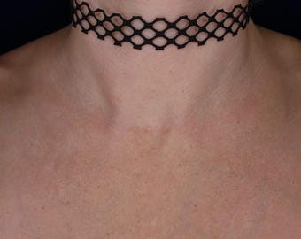 Black choker necklace handmade choker stretch mesh