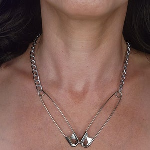 Double safety pin necklace chain necklace handmade jewelry unisex necklace