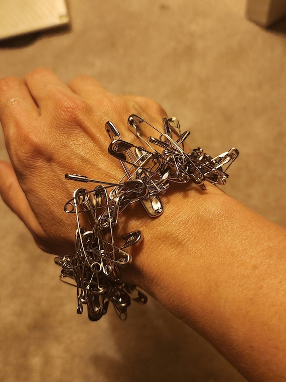 Safety pin bracelet chain metal hardware unisex saftey pins handmade