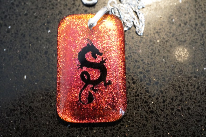 Permenant Drilled Sterling Silver Setting /& Chain .925 Dragon ~ Custom Dicroic Glass Pendant