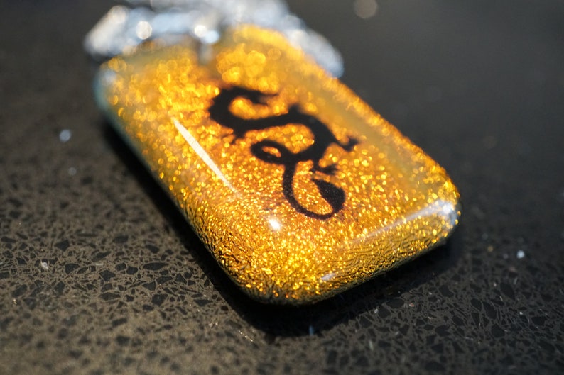 Permenant Drilled Sterling Silver Setting /& Chain .925 Dragon ~ Custom Dicroic Glass Pendant