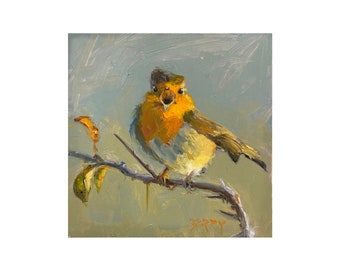 Art Print from my Original Oil Painting, Jenny Berry, Bird, Robin, Animal, Nature, Red, Gift, Small, Audubon