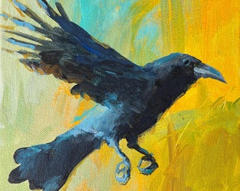 アルビノカラスの絵画：幻想的な鳥のアクリルアート、16x20 - Etsy 日本