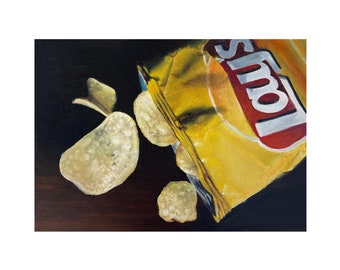 Art Print from my Original Oil Painting, Jenny Berry, Lays, Potato Chips, Still Life, Food, Pop, Kitchen, Gift, Small,