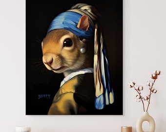 Ready to Hang - Canvas Print, Squirrel Art, Girl with a Pearl Earring, Old Masters, Fine Art, Vermeer, Renaissance, Animals, Funny, Cute,