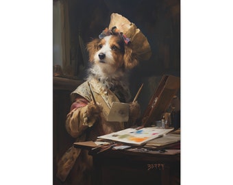 Ready to Hang - Painter Dog, Artist Dog, Old Masters Pet Portrait, Rembrandt Dog, Dog Lover Gift, Artist Gifts, Jenny Berry