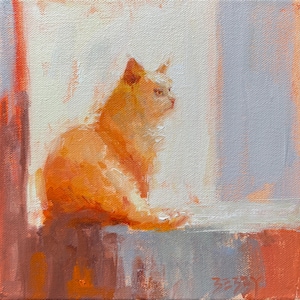 Original Oil Painting - Jenny Berry Artist, cat, orange, tabby, impressionism, Oil, Small Art, Artwork, Unique Gift, longhair, wall art, pet