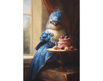 Ready to Hang - Canvas Art Print, Bluebird of Happiness, Bird Art, Animal Painting, Funny Wall Art, Costumed Animals, funny Pets Jenny Berry